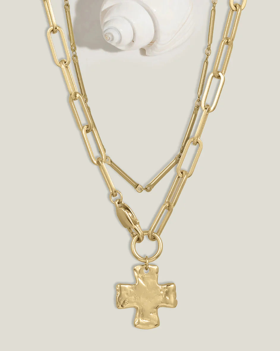 Chunky Cross and Pure Chain Necklace Set