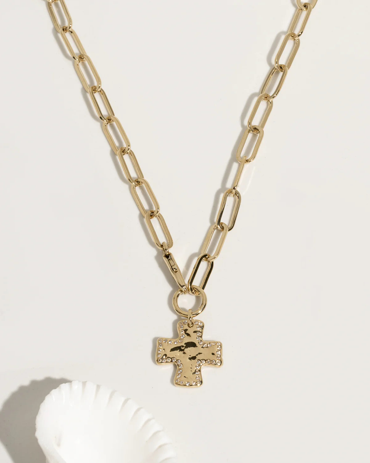 Chunky Cross Chain Necklace - Crystal Edge