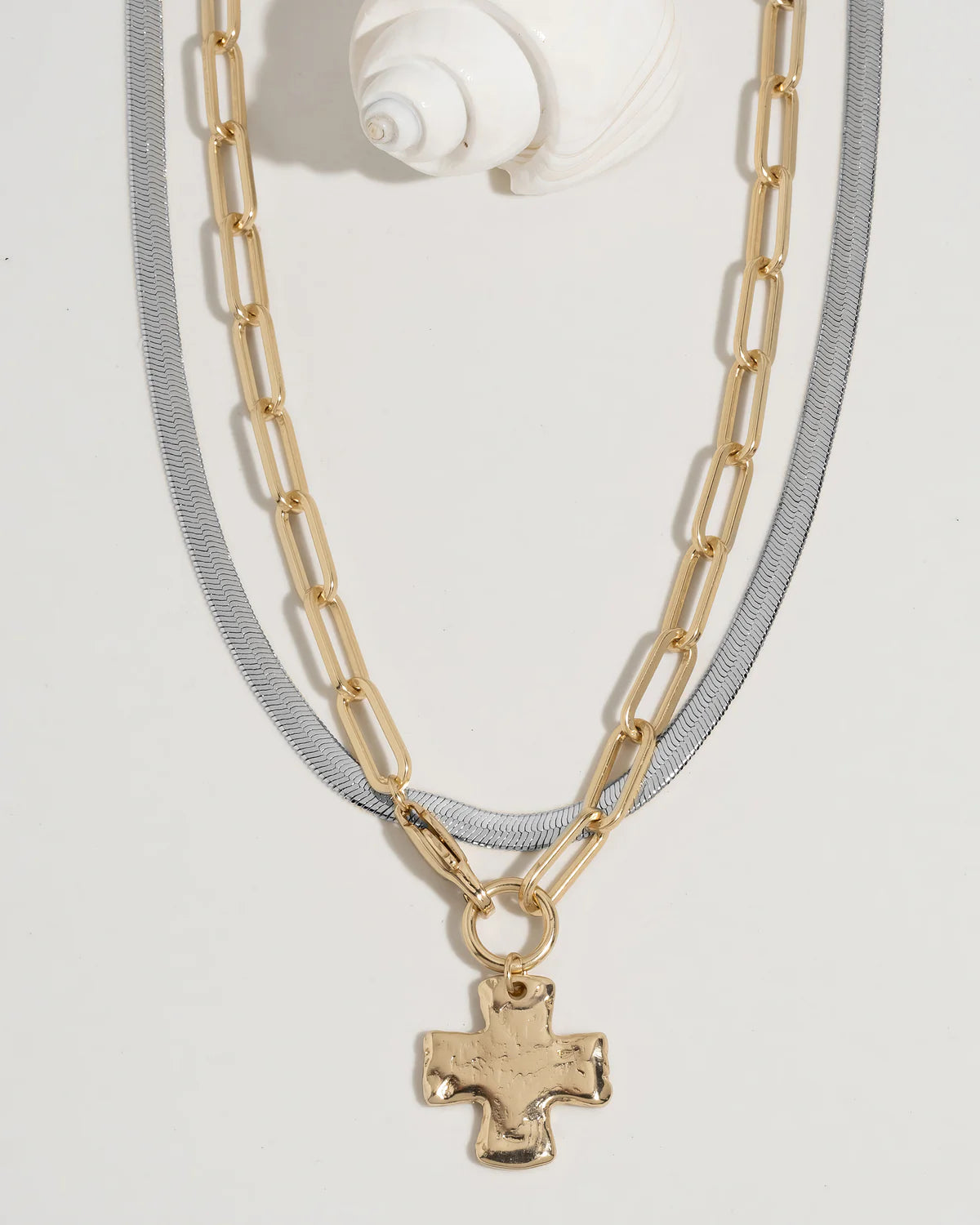Chunky Cross Necklace Set - Mixed Metals